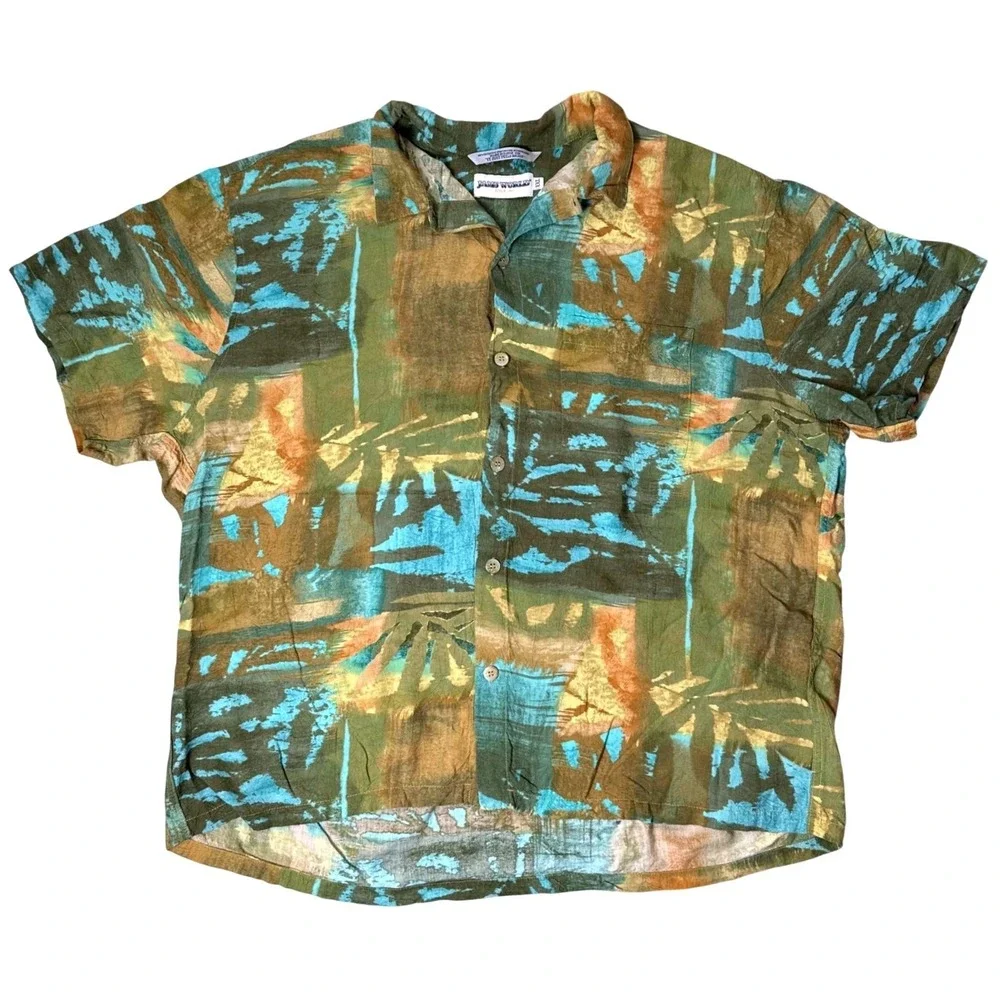 Jams World Mens XXL Hawaiian Shirt Crushed Japanese Rayon Abstract Made in USA